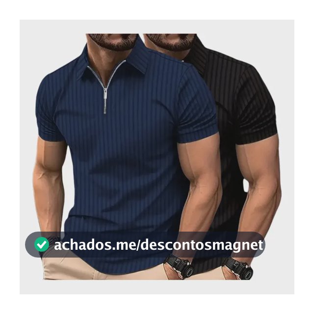 Kit 2 Camiseta Polo Manga Curta Com Ziper Masculina Canelada