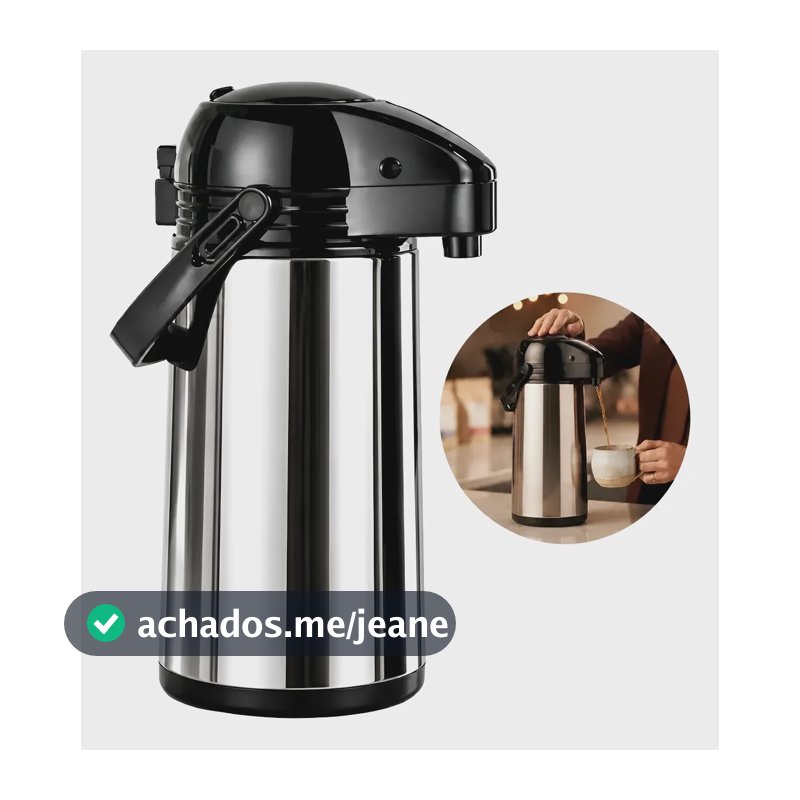 Garrafa Térmica De Inox 1,0l C/ Bomba De Pressão Quente Frio