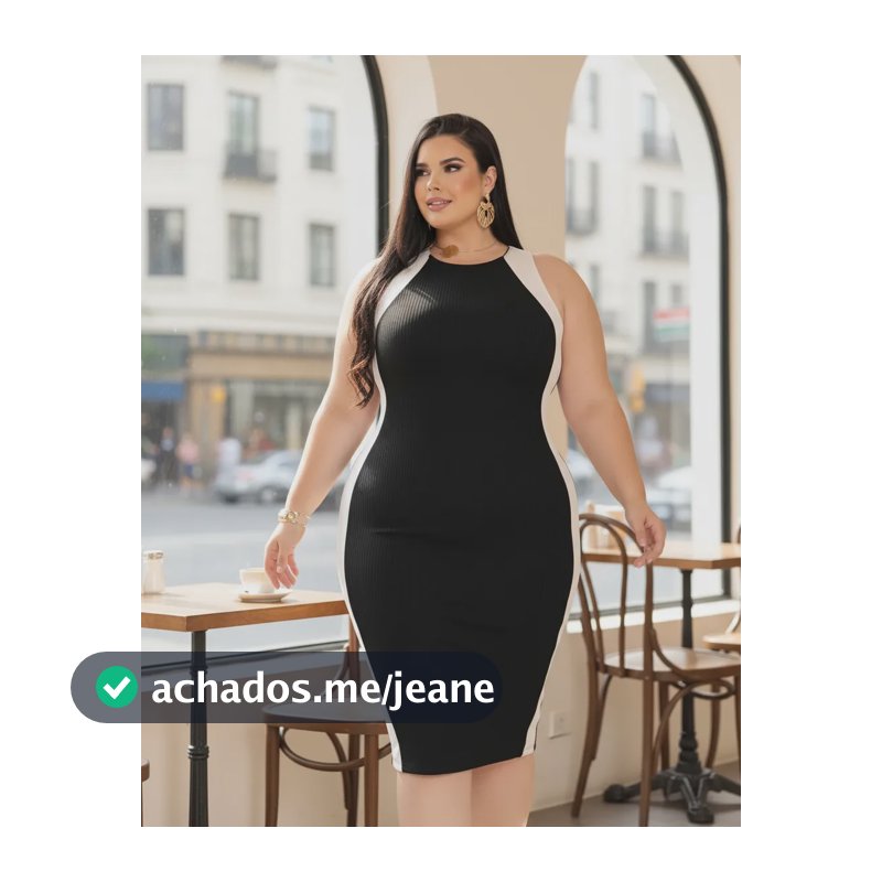 Vestido Midi Plus Canelado Premium Regata Casual Modelador Preto G2