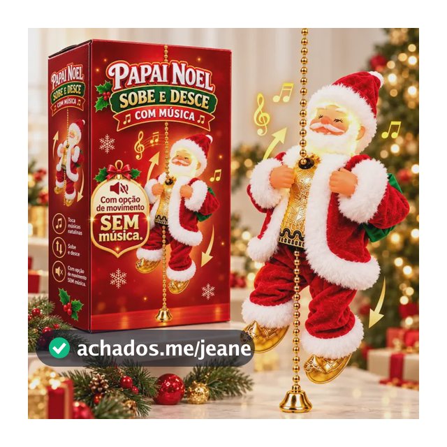 Papai Noel Sobe E Desce Corda Musical Canta Decoração Natal