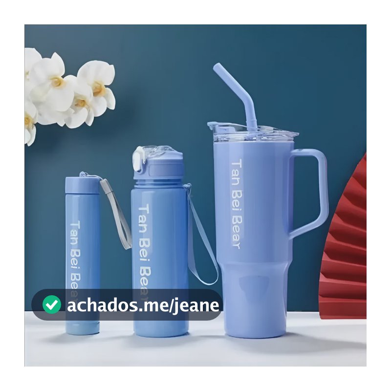 Kit 3 Garrafas Água Academia Corrida Squeeze Motivacional Azul-aço