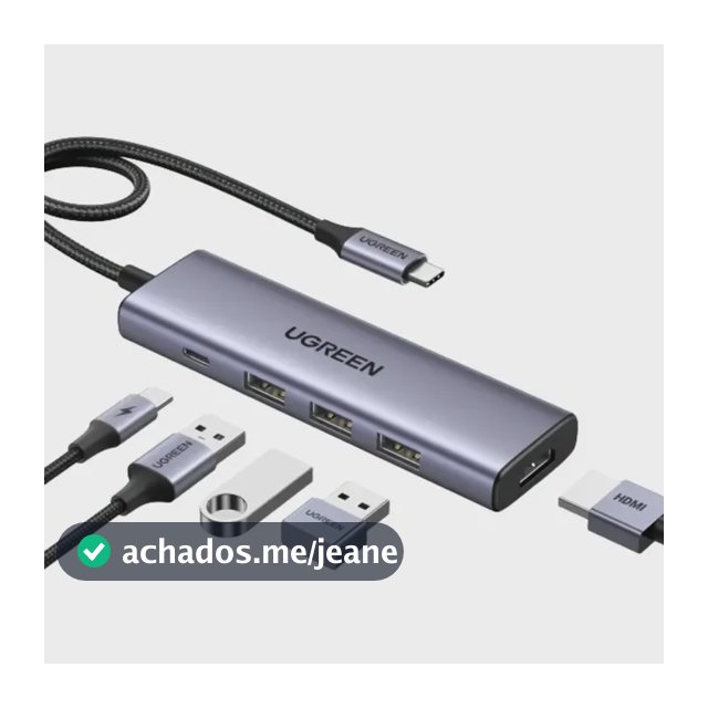 Hub 5 Em 1 Ugreen Usb-c Para 3 Usb 3.0 + Hdmi 4k@30hz + Pd Prateado