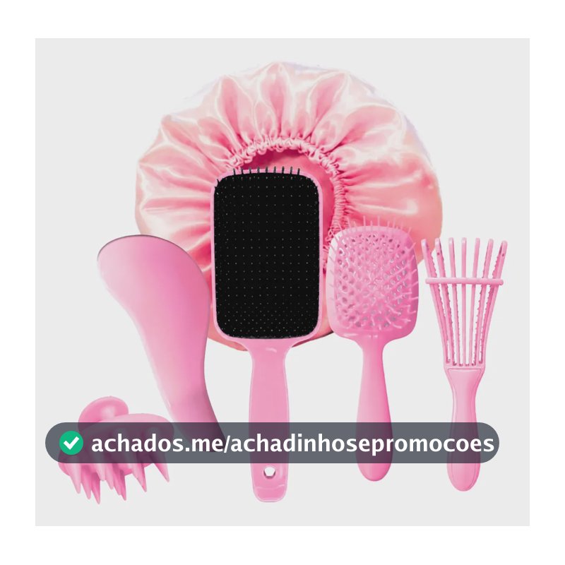 Kit 5 Escovas Cabelo Escova Polvo Mágica Raquete Vazada Touc Rosa Bebê