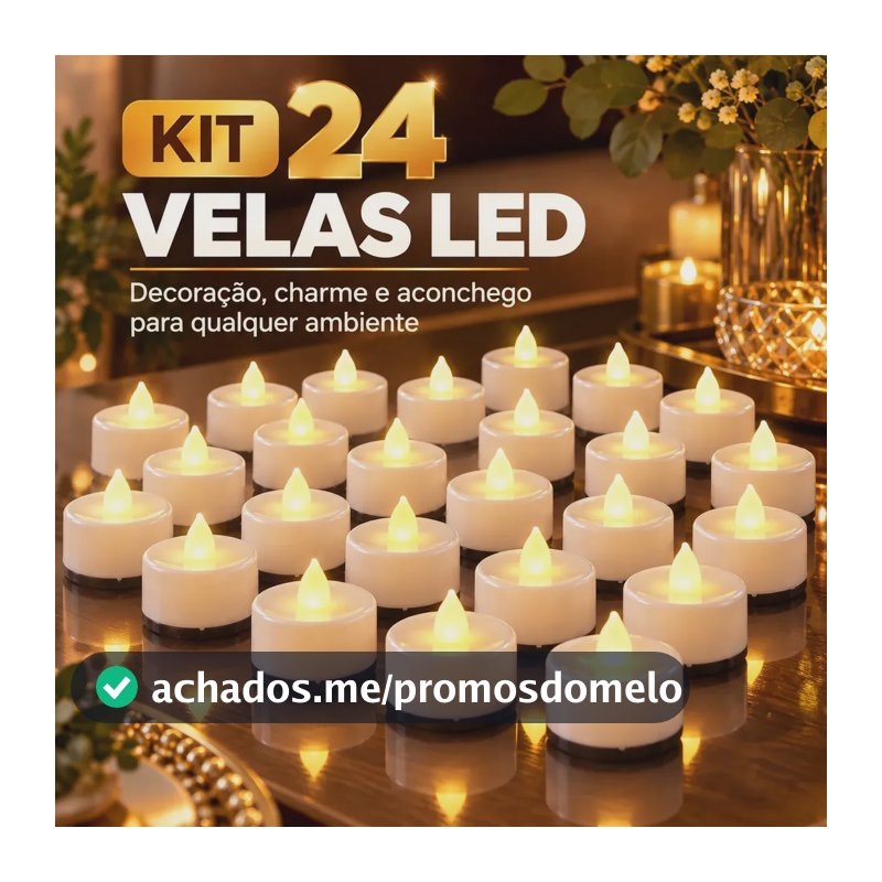 Kit 24 Mini Velas LED Decorativas Artificial Luz Quente A Bateria Festa Eventos Residencia