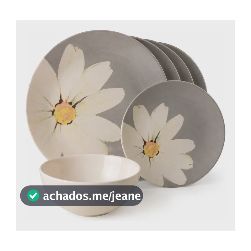 Aparelho De Jantar Em Cerâmica Jogo 12 Peças Prato Bowl Luxo Cinza Florido