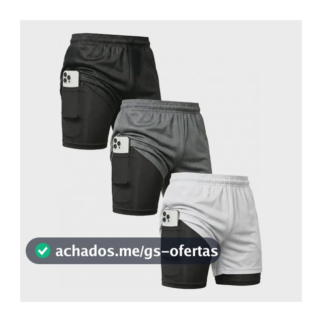 Kit 3 Shorts 2 Em 1 Duplo Bolso Para Academia Treino Corrida