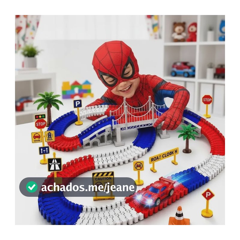 Pista Carrinho Homem Aranha 234 Pçs Menino Corrida Brinquedo Azul