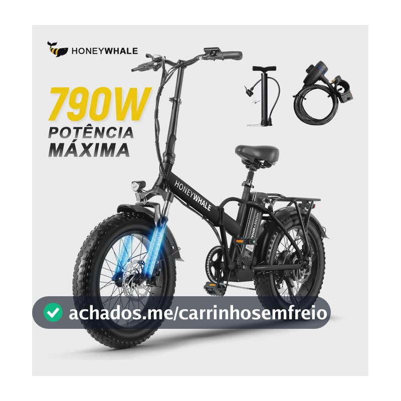 Honeywhale F6 Bicicleta Elétrica Adulto, 790w-45km-40km/h-120kg, Ebike-bike-scooter Motor-autonomia-velocidade Máxima-carga-dobrável, Pneu Inflável Aro 20, Suspensão Dianteira, Honey Whale