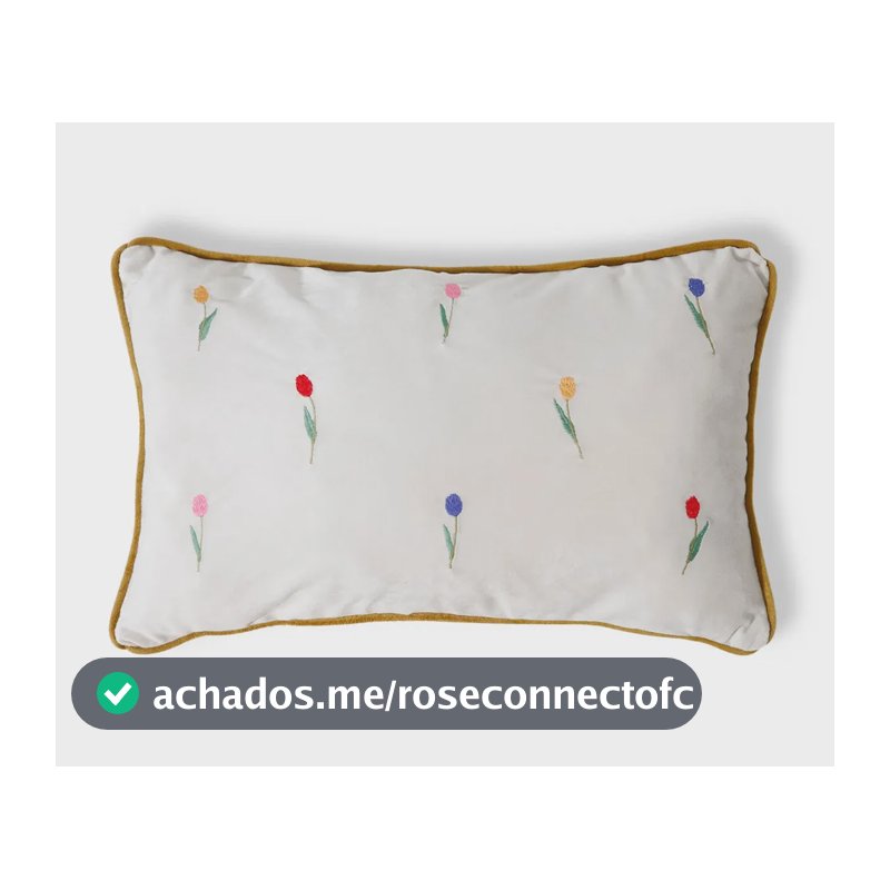 Capa de Almofada Bordada com Vivo Beatriz Off White 100% Algodão 30x50cm