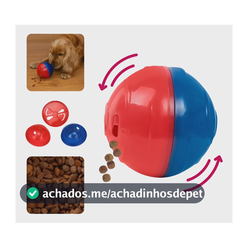 Brinquedo Interativo Pet Ball Da Pet Games Porta Petisco P Azul E Vermelho