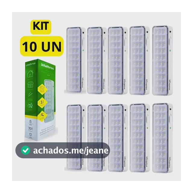 Kit 10 Luminárias De Emergência Lâmpada 30 Leds Intelbras Cor Branco Recarregável Led 30 Bivolt 110v/220v