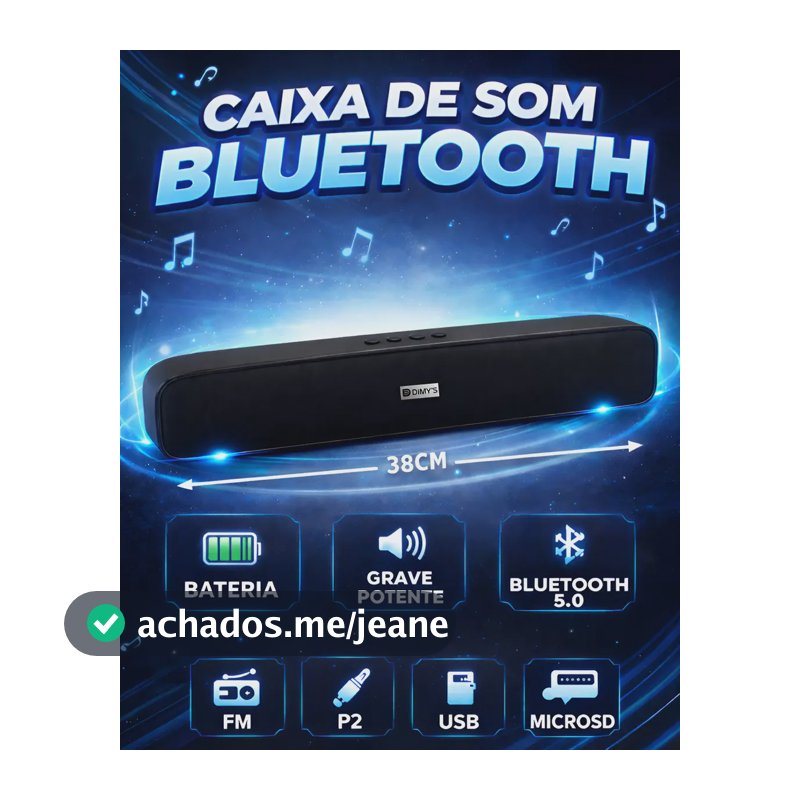 Som Bluetooth Bateria P/ Projetor Hy300 Hy320 Pc Tv Celular Usb P2 Microsd Fm Computador Gamer Dimy's Bath Home Preto