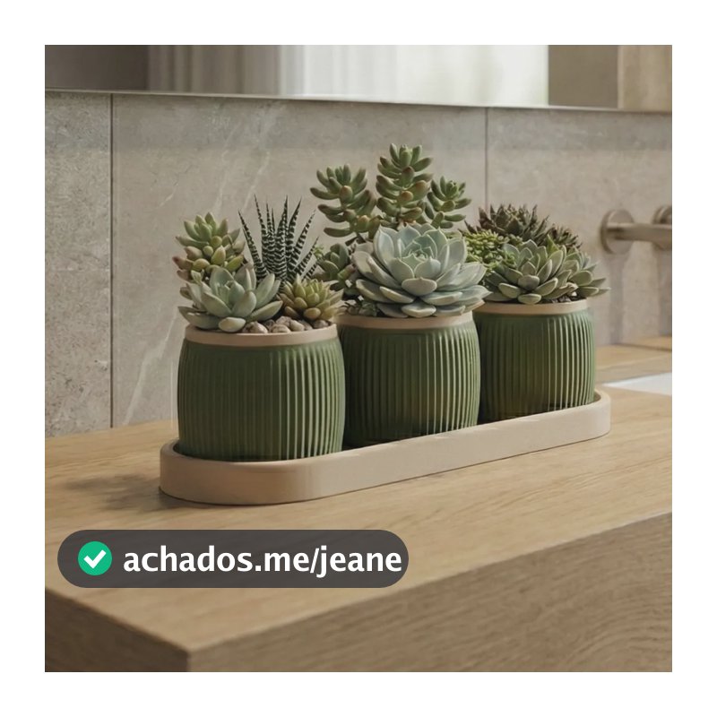 Vaso Cachepot Decoração Moderna Suculenta Planta Artificial Verde Oliva