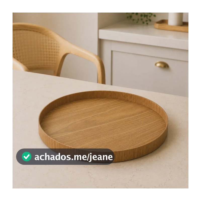 Bandeja De Madeira Redonda Decorativa 30cm Para Servir Freijó