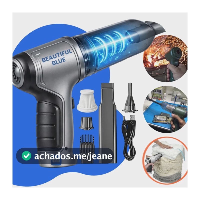 Aspirador De Pó Mini Soprador 3em1 Usb 1 Refil Portátil Recarregável Marca Beautiful Blue