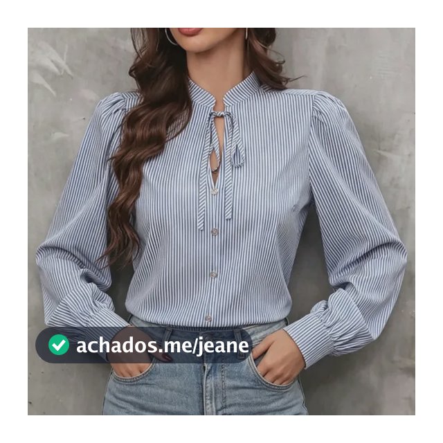 Blusa Listrada Manga Longa Feminina Gola Laço Blue Listras 2g