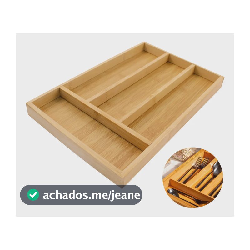 Porta Talheres Bambu 4 Divisórias Organizador Para Gavetas Cozinha Luxo
