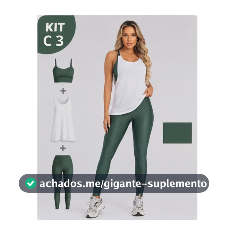 Conjunto Fitness Top Legging E Regatão Feminino Academia Verde Militar M
