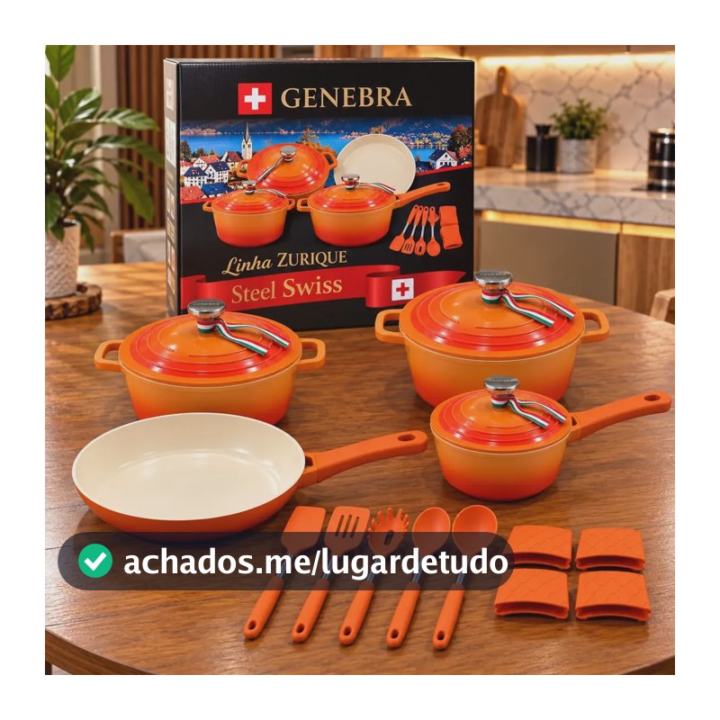 Jogo Panelas Genebra Cerâmica Antiaderente 16 Peças Indução Laranja