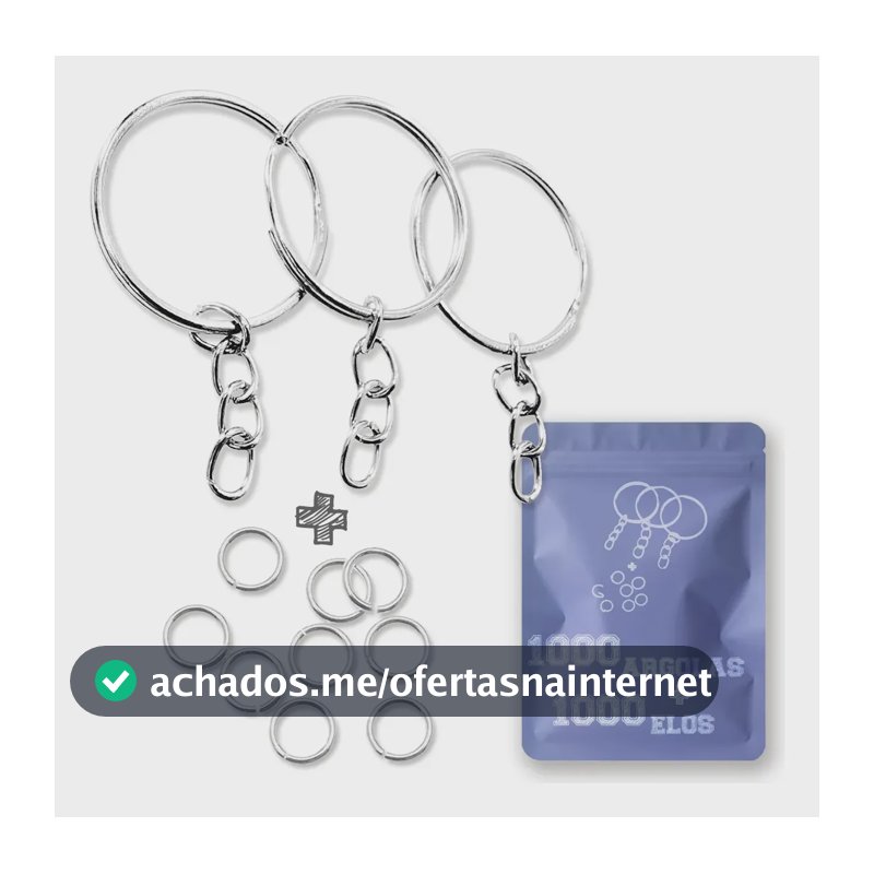 Argola Chaveiro 25mm Corrente + Elo Prateado 1000 Peças