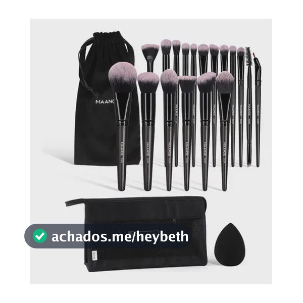 Conjunto 18 Escovas De Maange Maquiagem Profissionais Com Sacos E Esponja Preta Preto,Pincel para blush, pincel para sombra, pincel para base, pincel para iluminador, pincel para corretivo