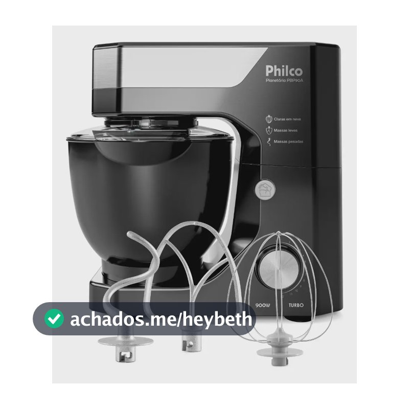 Batedeira Planetária Philco 900W 5L Preta 12 Velocidades Turbo PBP90A