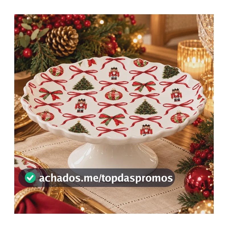 Boleira De Cerâmica Premium Bolos E Doces Laços De Natal