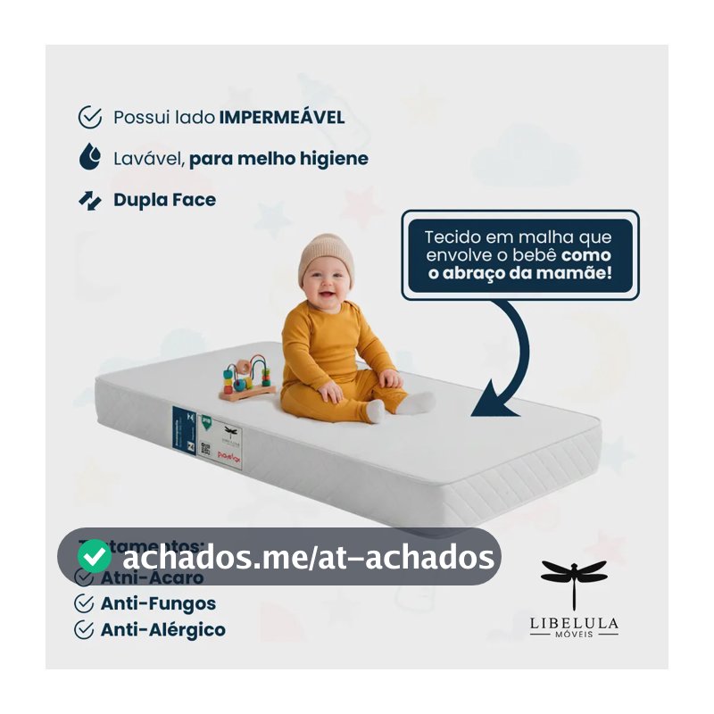 Colchão De Berço Impermeável 130x0,60 D18 Cor Branco - Libélula Moveis