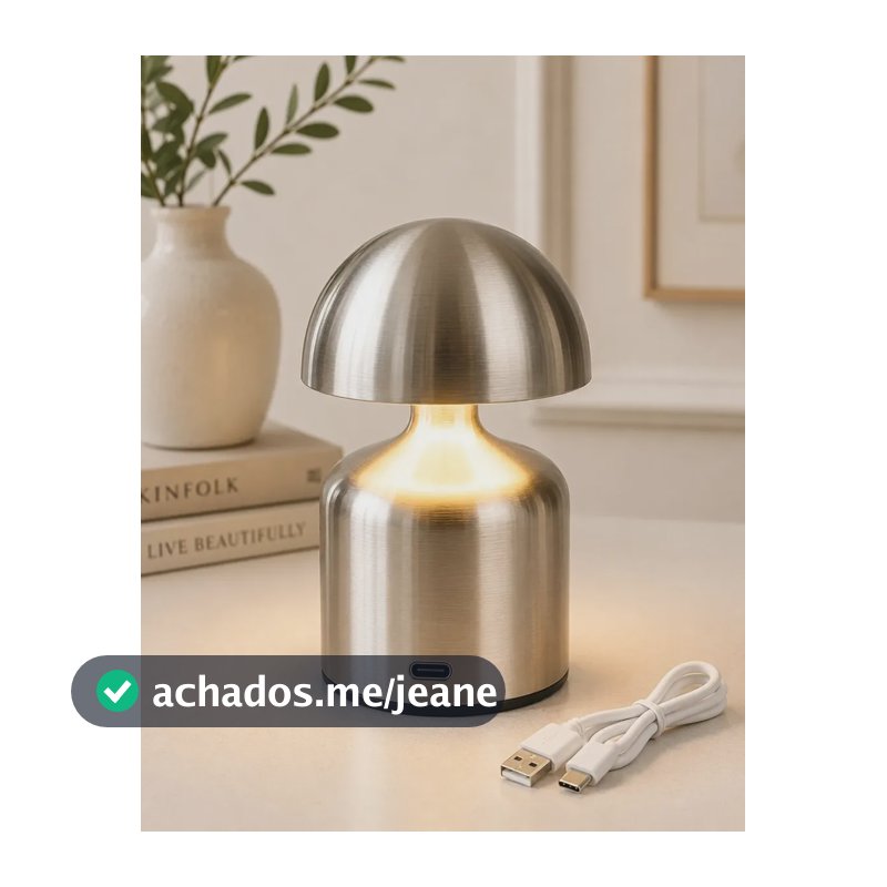 Luminária Abajur De Mesa Led Recarregável Sem Fio Touch Led Redondo Prata Prateado