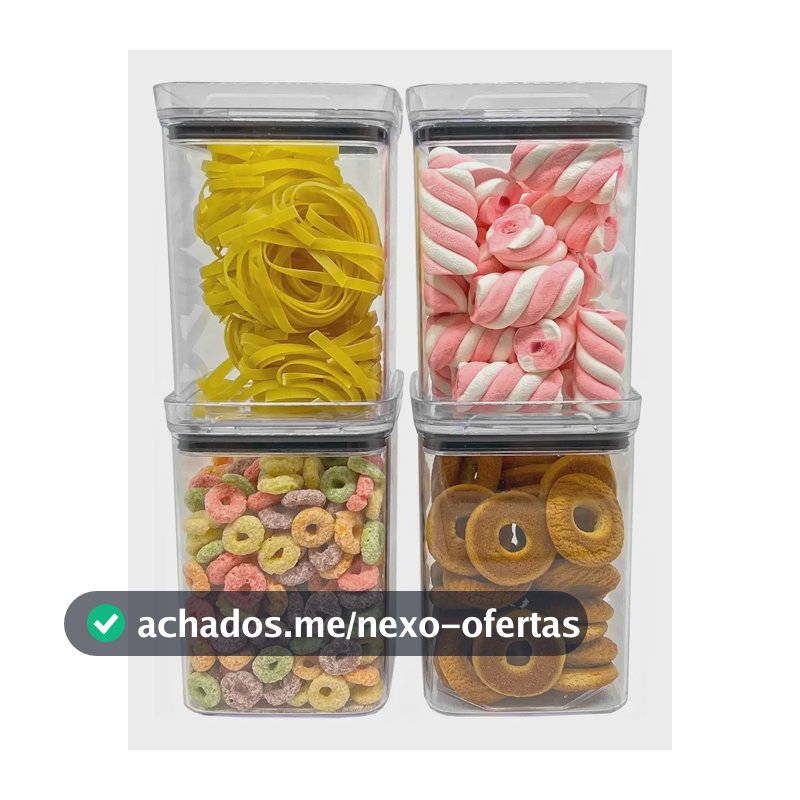 Kit 4 Potes Herméticos Acrílico Quadrado Empilháveis 1l Transparente