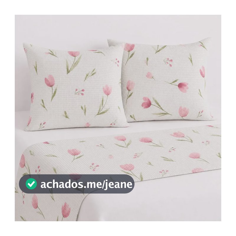 Peseira Piquet Favo Estampado Padrão+2 Capas De Almofadas Rosa Tulipa