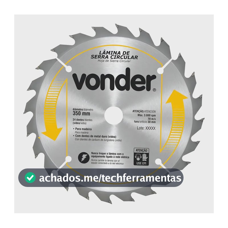 Lâmina De Serra Circular 350x30mm 24 Dentes Vídea Vonder Cor Aço escovado