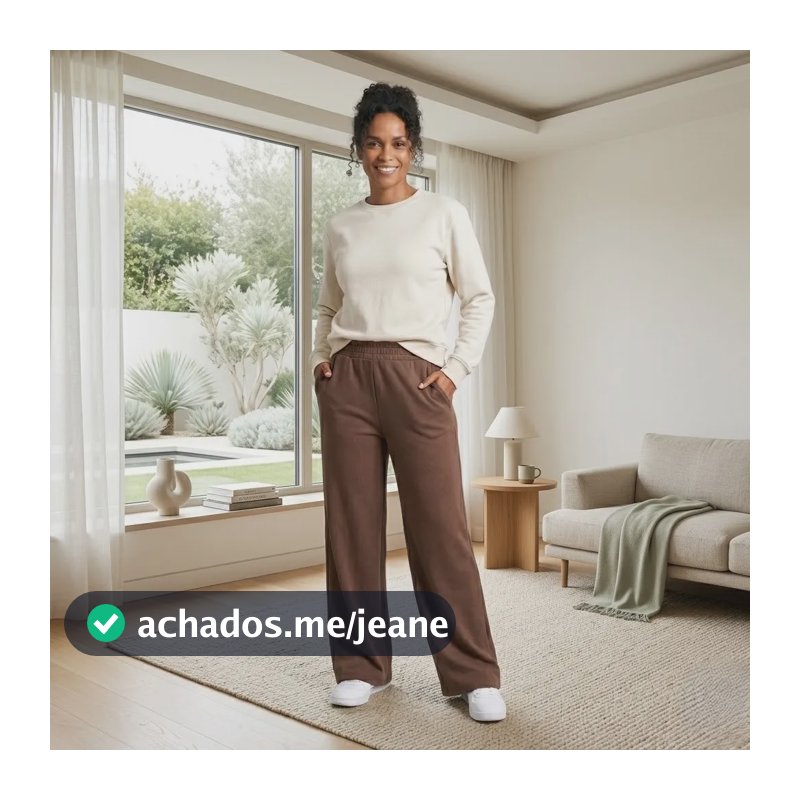Calça Lãzinha Cós Alto Tendência Outono Inverno Marrom Pantalona G