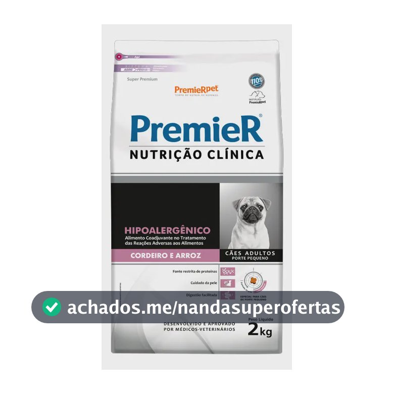Ração Premier Clínica Hipoalergênico Cães de Pequeno Porte Cordeiro e Arroz 2kg