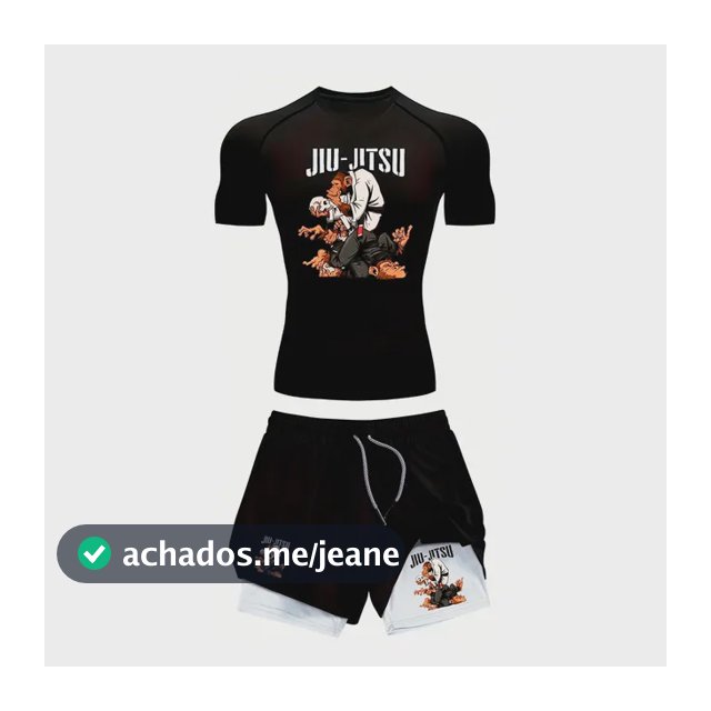 Kit Camiseta Compressão E Short 2 Em 1 Jiu-jitsu Oss Monkeys Camiseta Preta Short Ptbr Estampado (jiu-jitsu) M