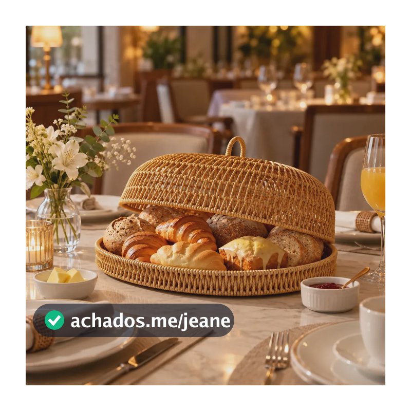 Cesto Porta Pão Bolo Doces Servir Mesa Posta Protege Decora Cesta Com Alça Para Pães Com Tampa Palha Trançada Boho Seagrass Decoração Para Mesa Posta Bandeja Piquenique Premium Trama Sintética
