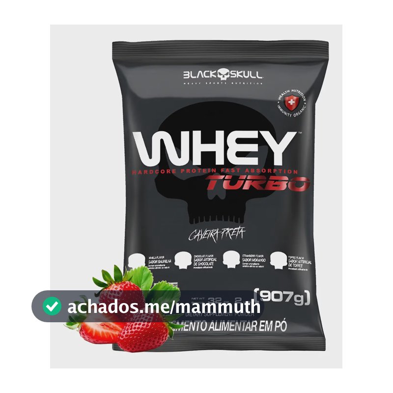 Super Whey Protein Turbo Hipercalórico Black Skull Pharma Proteina Maltodextrina Refill Sabor Morango