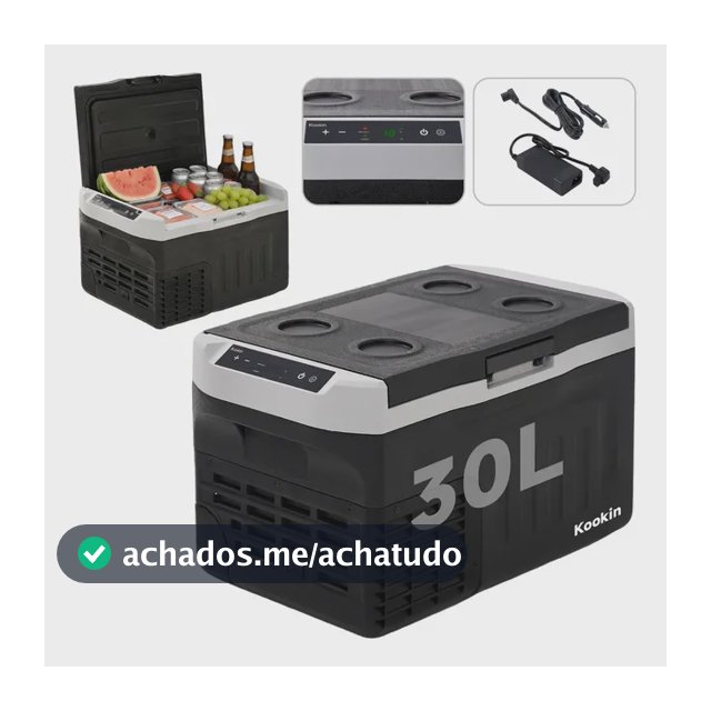 Geladeira Automotiva Portátil 30L Kookin Compressor 12V/24V 110V/220V Freezer -20°C Carro Caminhão Motorhome Com Adaptador