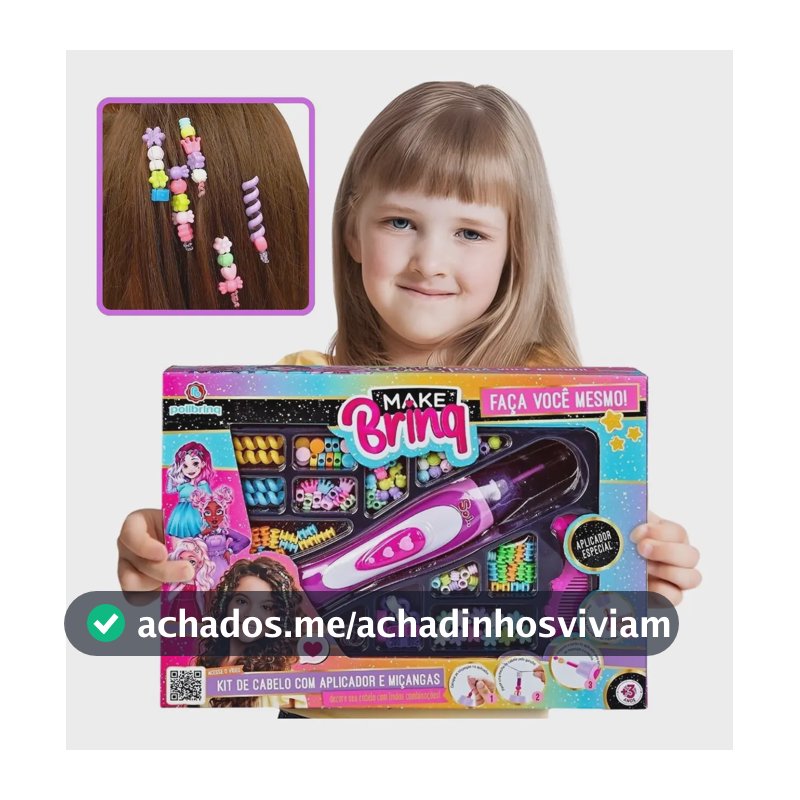 Polibrinq Brinquedo Menina Kit Miçangas Fazer Tranças Cabelo Penteado Rosa