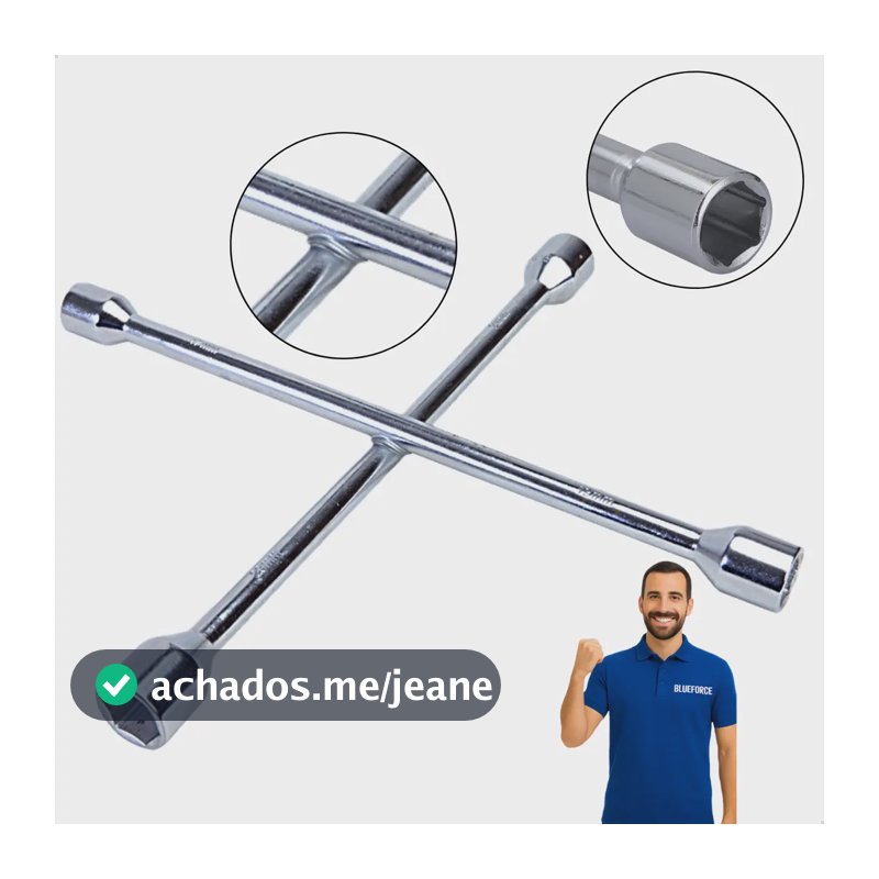 Chave De Roda Cruz Estrela 4 Bocas 17mm 19mm 21mm 23mm Aço Universal Carro Profissional 35cm Troca Pneu Blueforce