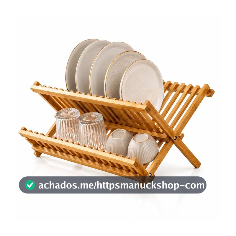 Eps-5242 Escorredor De Louças Bambu Natural Dobrável Porta Pratos Copos 11 divisória