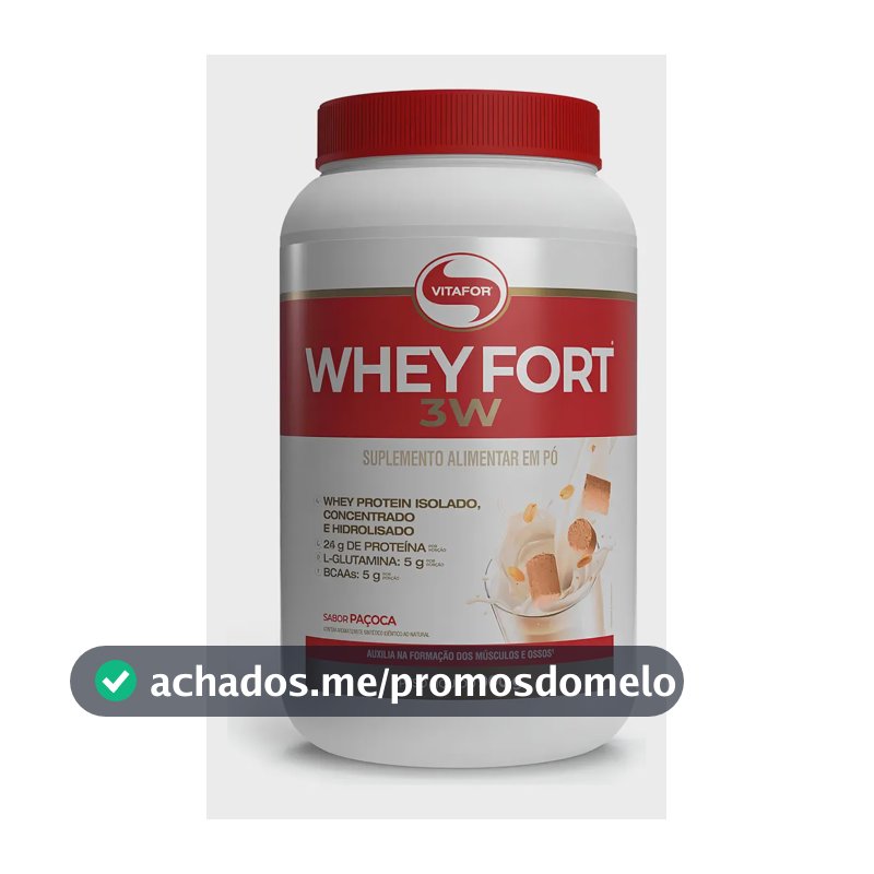 Suplemento Proteico Vitafor Whey Fort 3W Sabor Paçoca Proteínas Concentrada, Isolada e Hidrolisada Pote 900g