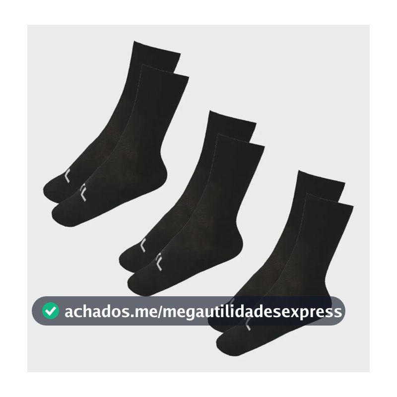 Kit 3 Pares Meias Esportiva Corrida Bike Academia Poliamida Preto 35 - 42
