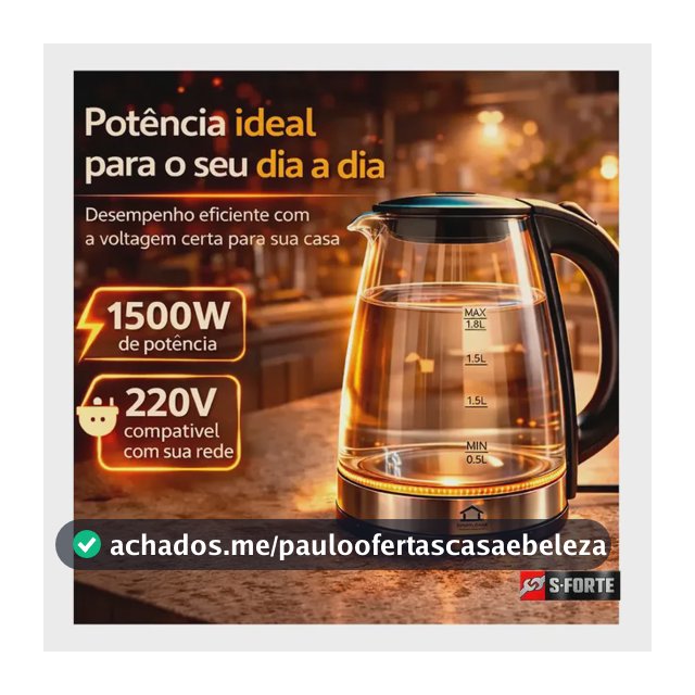 Chaleira Elétrica 1,8 Litros Vidro Temperado Bule Portátil Preto