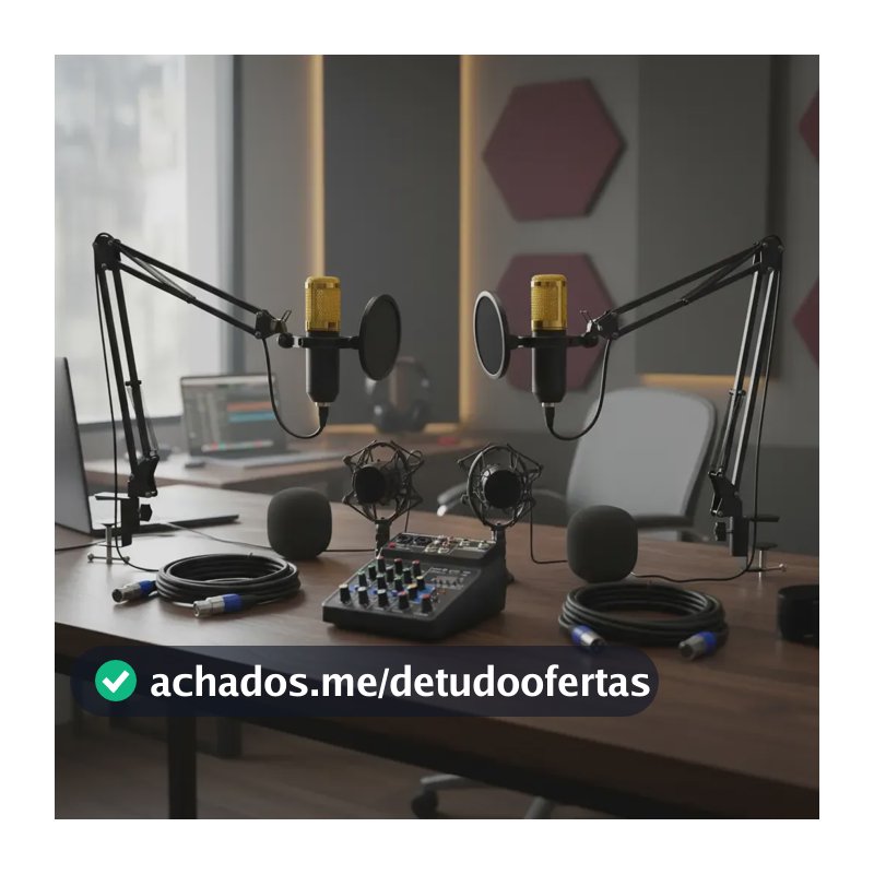 Kit Podcast Mesa 4 Canais Interface + 2 Microfone Cabos 127/220v