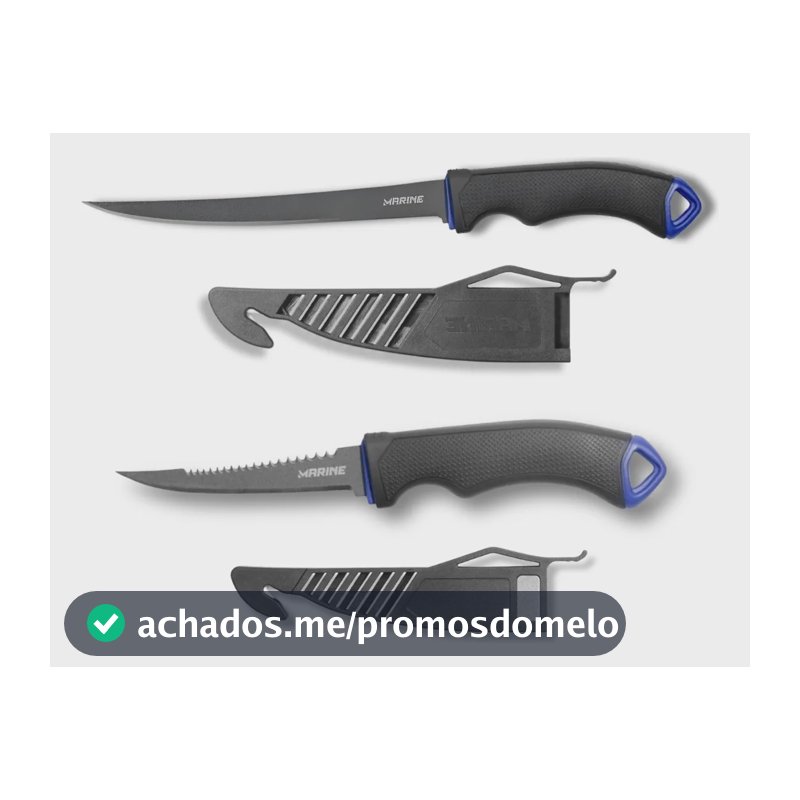 Kit 2 Facas Fileteira Marine Sports 6 E 4 Pol Com Afiador Cinza-escuro