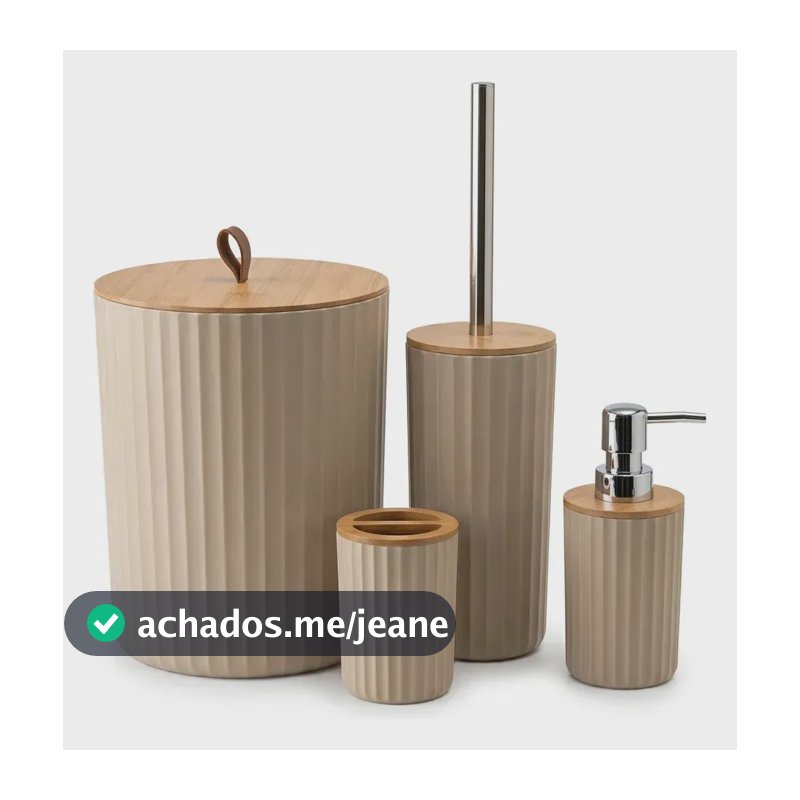 Kit Banheiro Completo 4 Peças Bambu Porta Sabonete Lixeira Escova Sanitária Lavabo