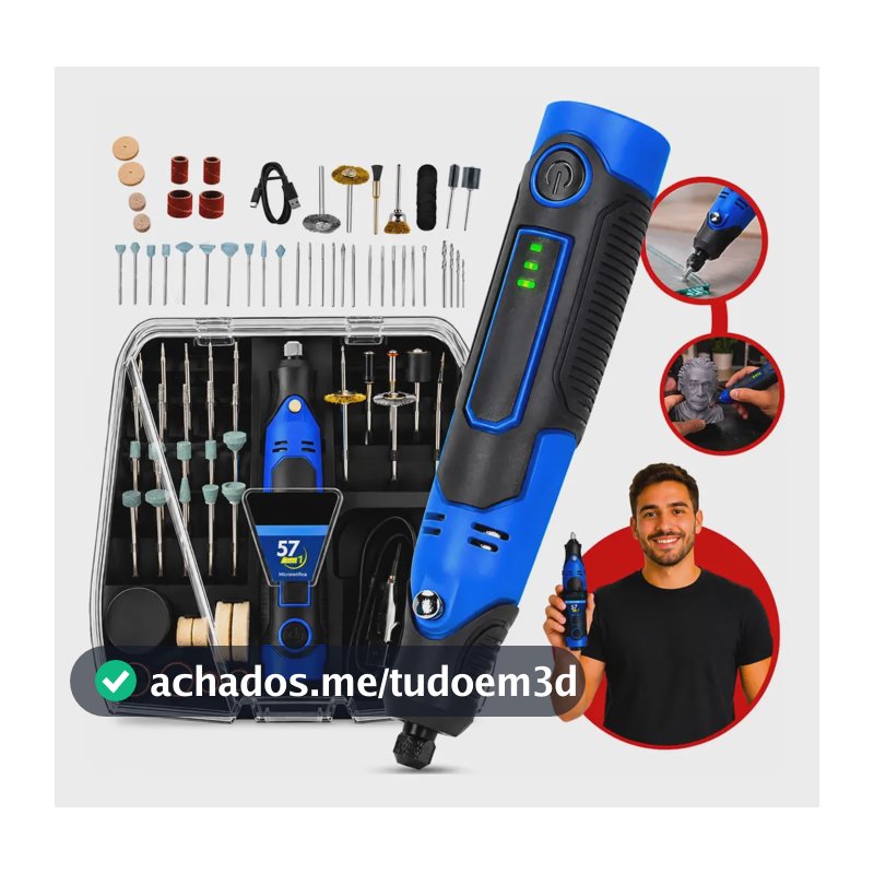 Micro Retífica Portátil Kit Profissional Recarregável 57em 1 127/220v 50/60hz 40 W
