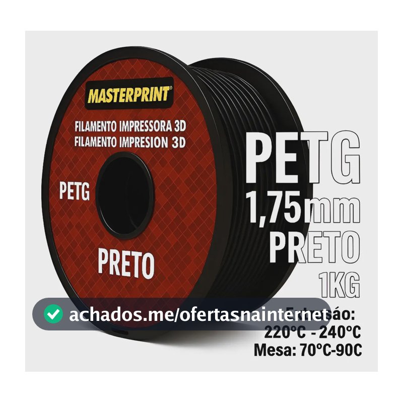 Filamento Masterprint, PETG Preto, 1.75mm