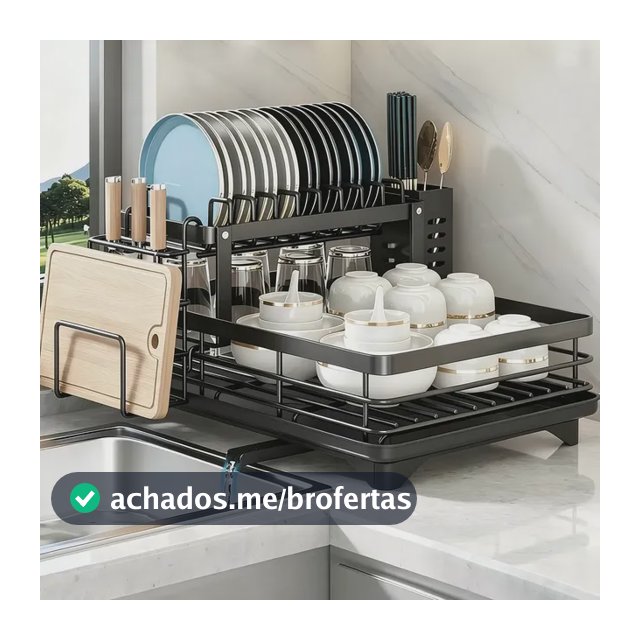 Escorredor Inox Organizador Louças 2andares Para Pia Cozinha Preto